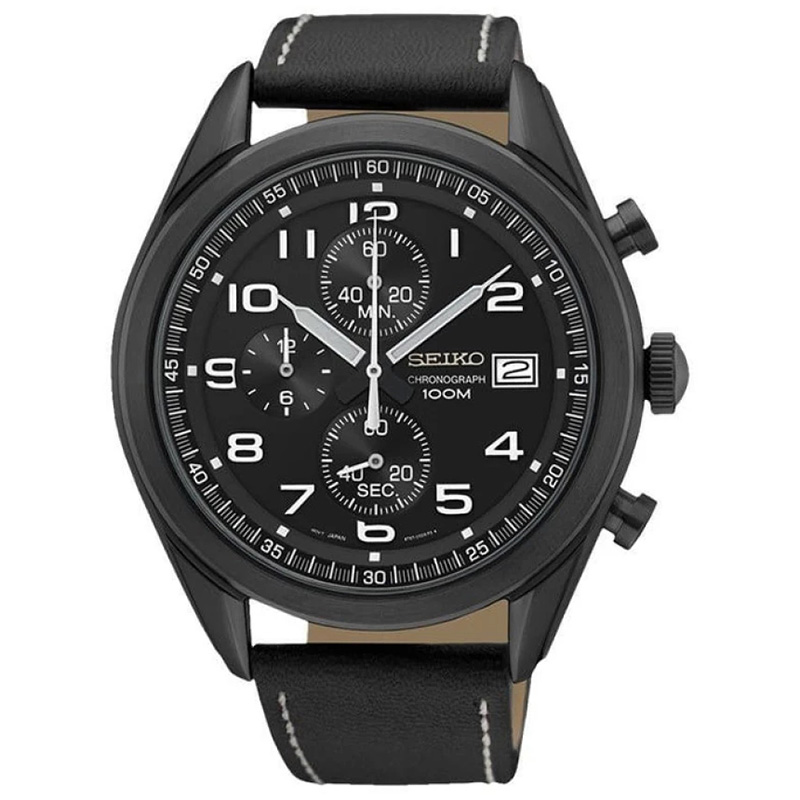 Seiko chronograph cheap 100m leather